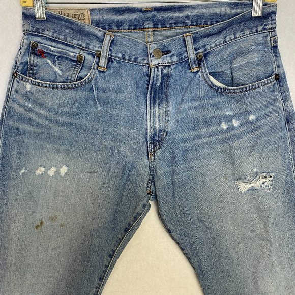Polo by Ralph Lauren Mens Straight Leg Jeans Distressed Medium Wash Size 32Wx30L - Picture 4 of 11